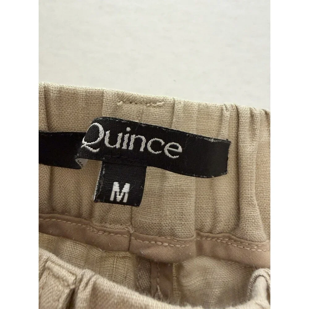 Quince Pants Womens Medium Beige 100% Linen Pull On Elastic Waist Pockets Luxury